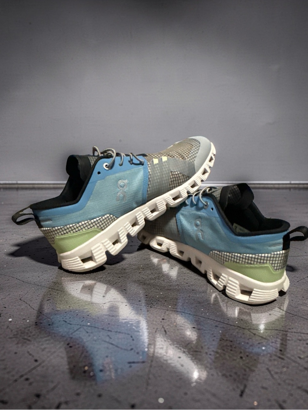 On Running womans Athletic Sneakers in Light Blue and Lime Green